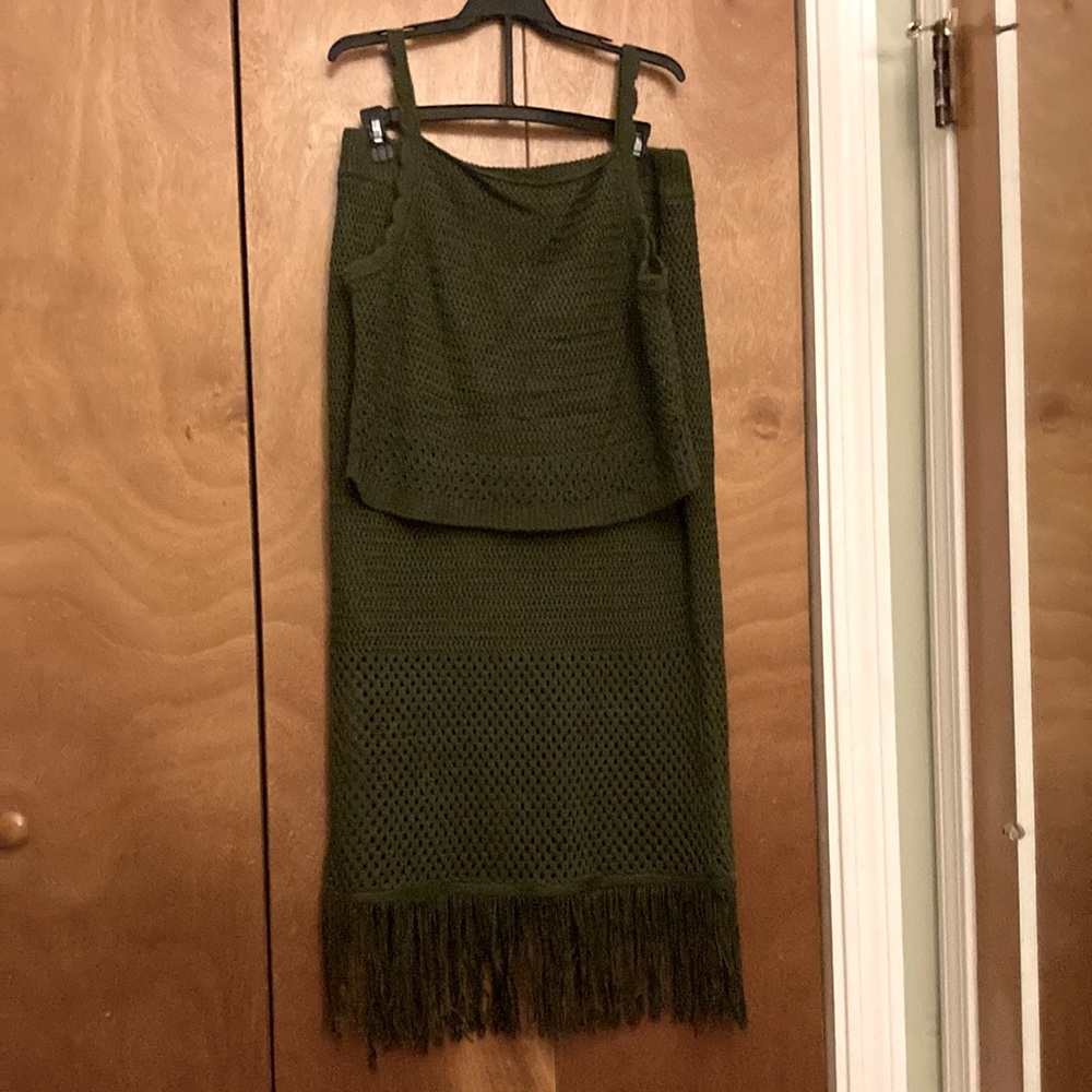 House of Harlow crochet olive green two piece set